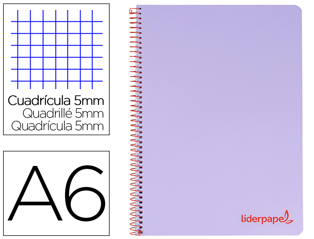 CADERNO ESPIRAL LIDERPAPEL WONDER MICRO DIN A6 CAPA PLASTICO 120 F 90 GR QUADRICULA 5MM 4 BANDAS DE CORES COR VIOLETA