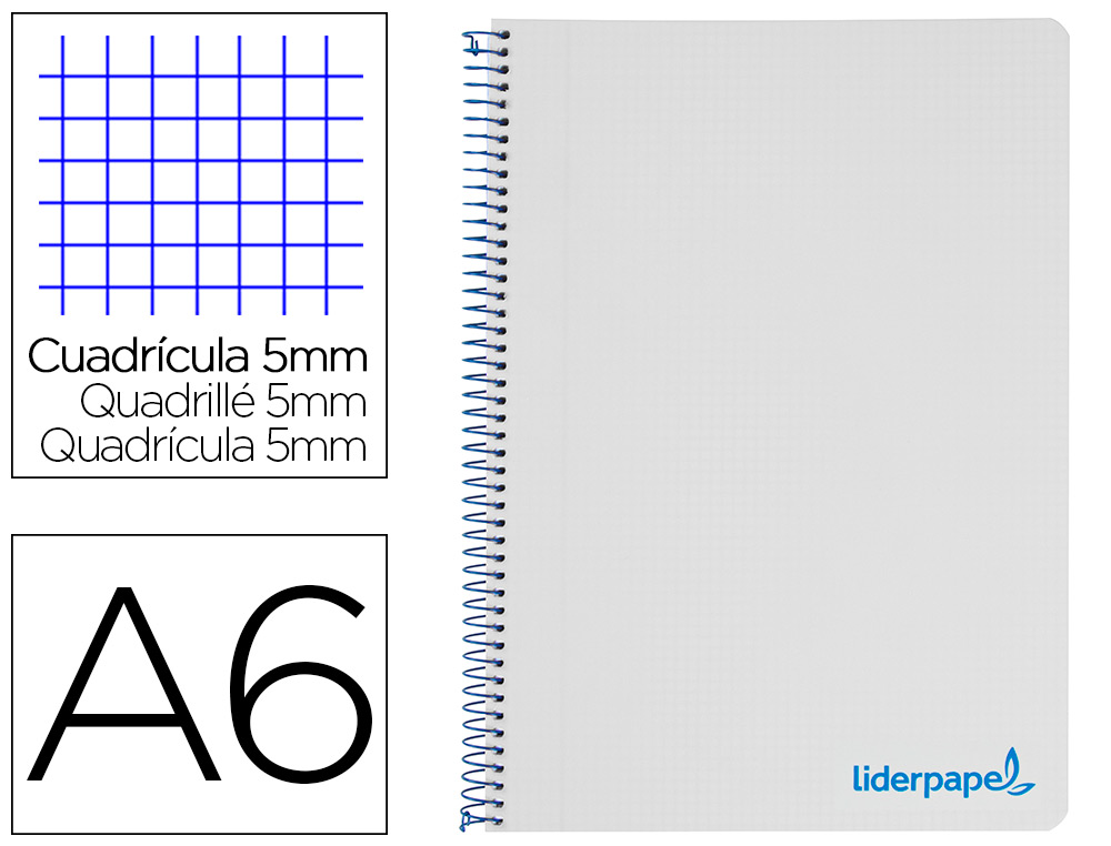 CADERNO ESPIRAL LIDERPAPEL WONDER MICRO DIN A6 CAPA PLASTICO 120 F 90 GR QUADRICULA 5MM 4 BANDAS DE CORES COR CINZA