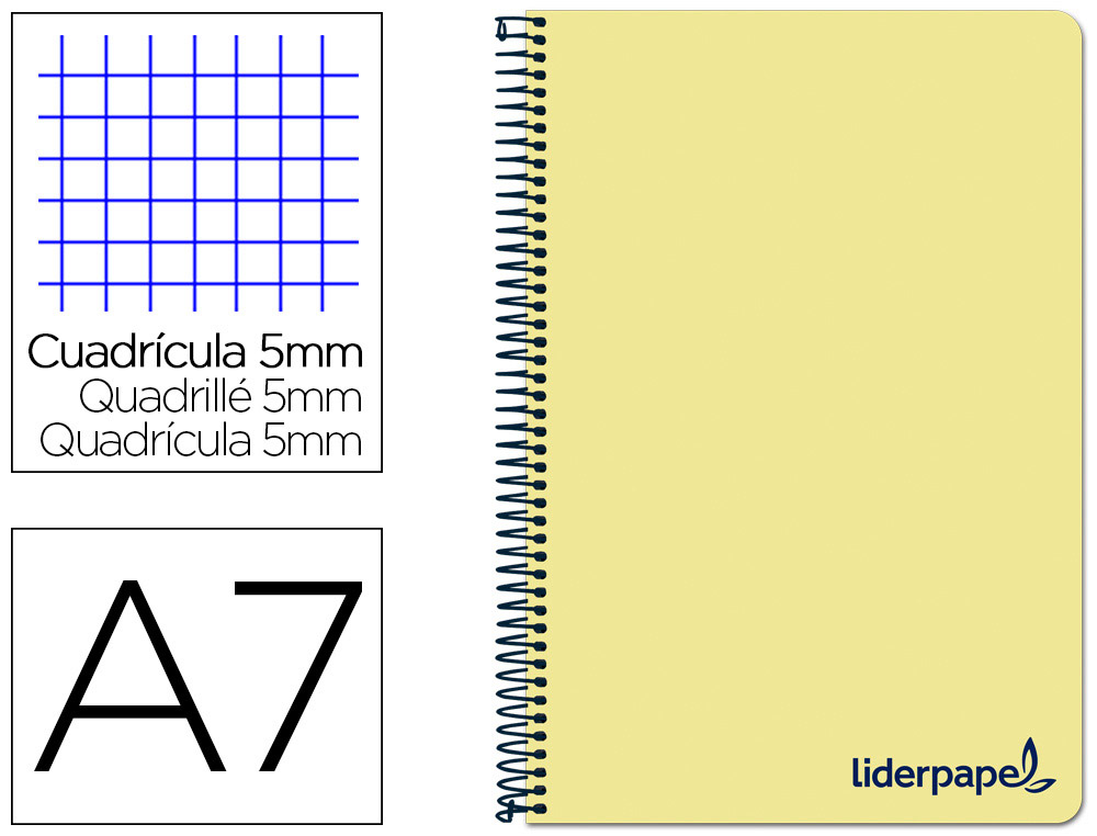 CADERNO ESPIRAL LIDERPAPEL WONDER MICRO DIN A7 CAPA PLASTICO 100 F 90 GR QUADRICULA 5MM 4 BANDAS DE CORES COR AMARELO