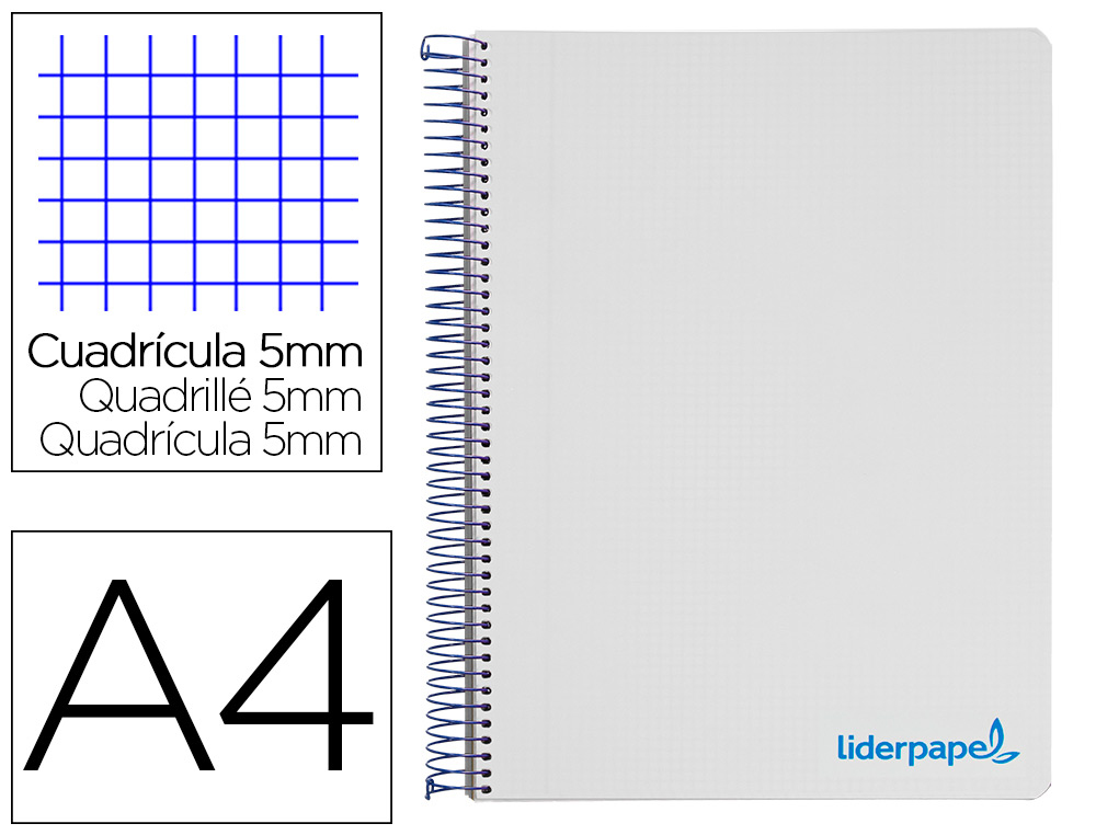CADERNO ESPIRAL LIDERPAPEL WONDER MICRO DIN A4 CAPA PLASTICO 120 F 90 GR QUADRICULA 5 MM 5 BANDAS DE CORES 4 FUROS TURQU