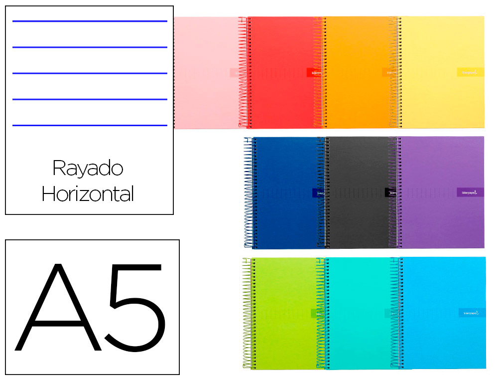 CADERNO ESPIRAL LIDERPAPEL CRAFTY DIN A5 CAPA FORRADA 80 F 90 GR PAUTADO COM MARGEM CORES SORTIDAS