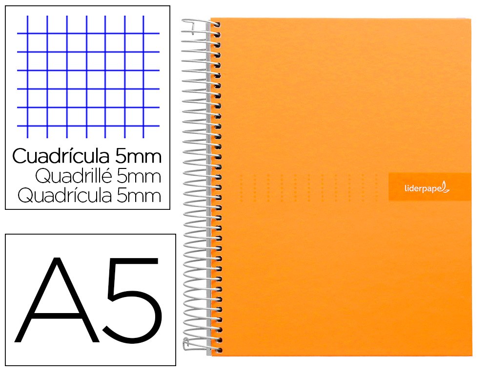 CADERNO ESPIRAL LIDERPAPEL CRAFTY MICRO DIN A5 CAPA FORRADA 120 F 90 GR QUADRICULA 5MM 5 BANDAS DE CORES 6 FUROS COR LAR