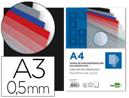 CAPA DE ENCADERNACAO LIDERPAPEL POLIPROPILENO DIN A3 0.5 MM PRETA OPACA PACK DE 100 UNIDADES
