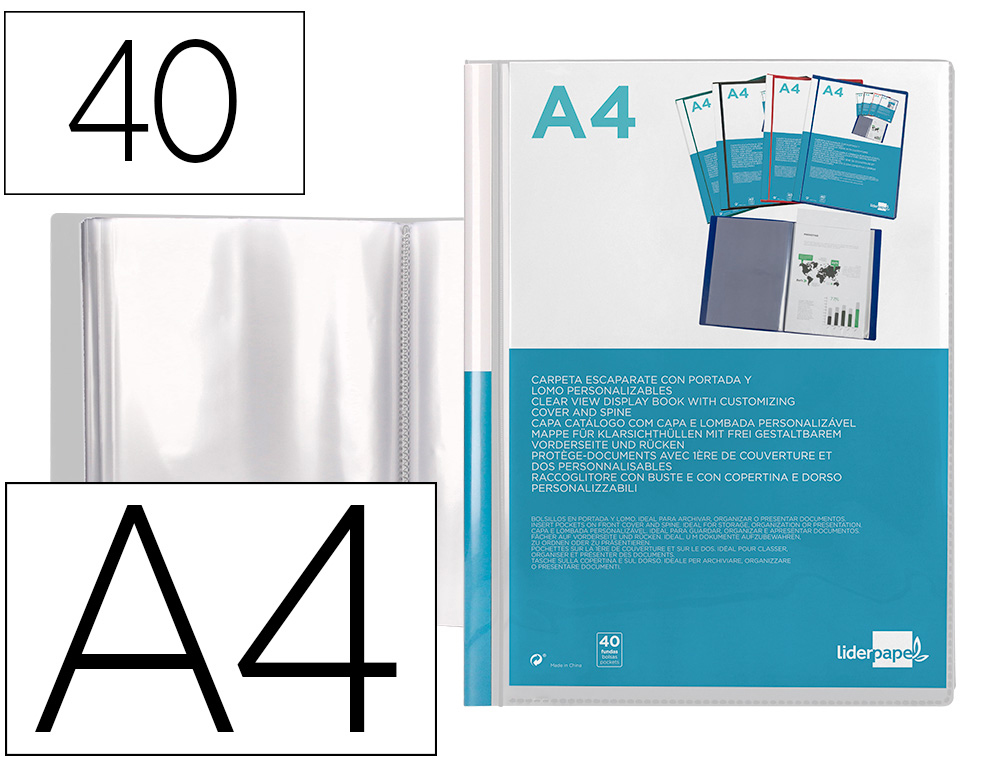 CAPA CATALOGO LIDERPAPEL 40 BOLSAS DIN A4 TRANSPARENTE