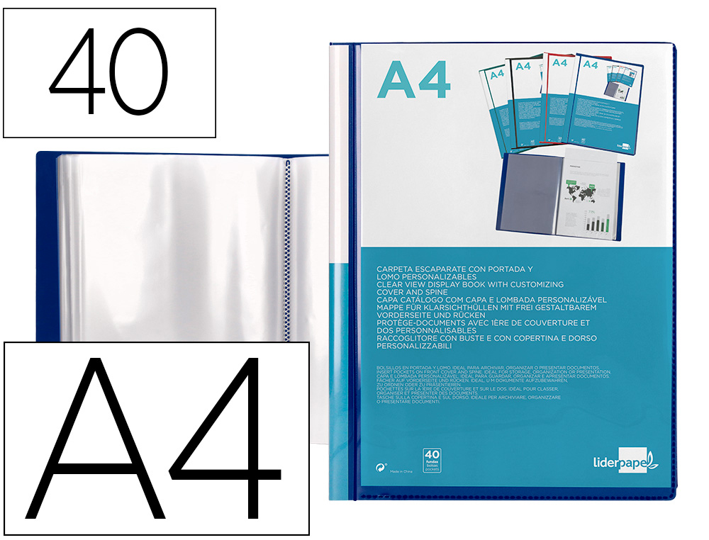 CAPA CATALOGO LIDERPAPEL 40 BOLSAS DIN A4 AZUL TRANSLUCIDO