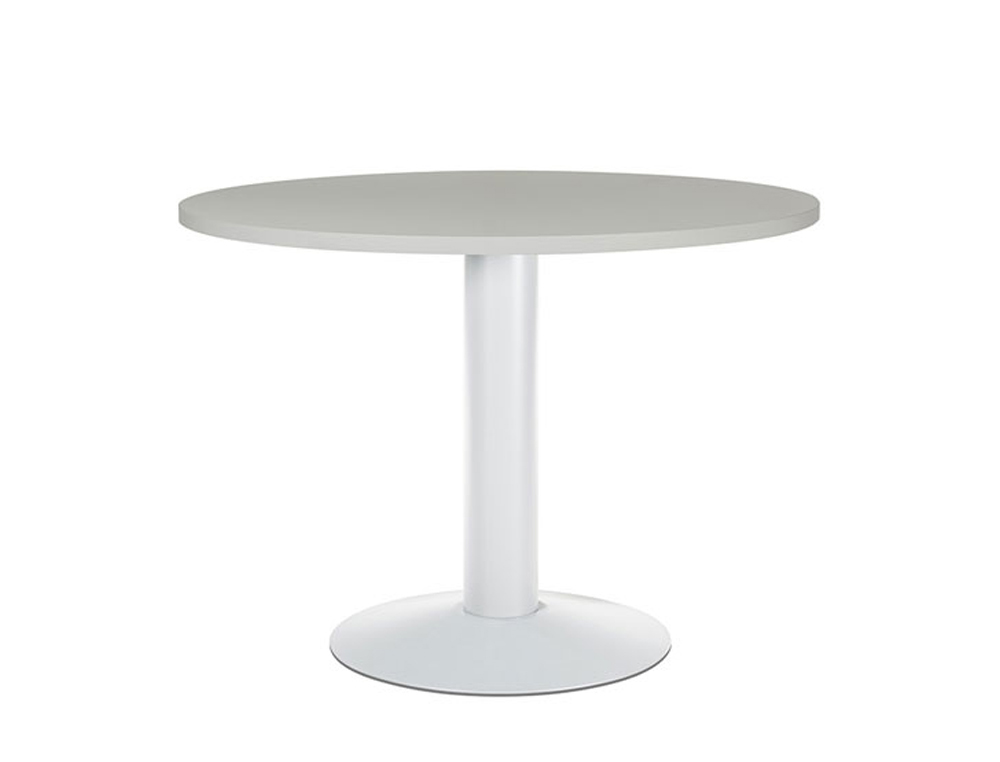MESA DE REUNIAO ROCADA MEETING 3005ATW02 ESTRUTURA COLUNA ACO BRANCO TABULEIRO EM MADEIRA CINZA 100 CM DIAMETRO