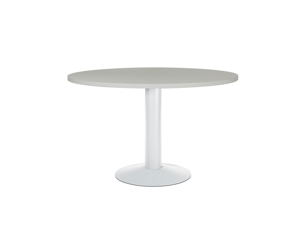 MESA DE REUNIAO ROCADA MEETING 3006ATW02 ESTRUTURA COLUNA ACO BRANCO TABULEIRO EM MADEIRA CINZA 120 CM DIAMETRO