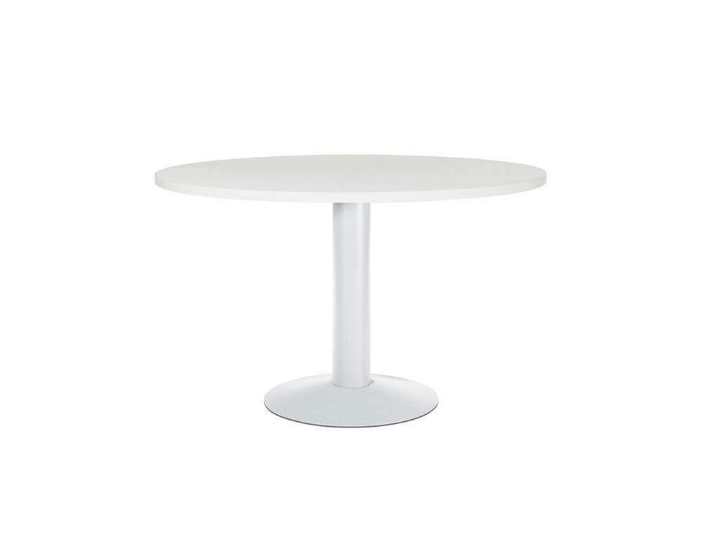 MESA DE REUNIAO ROCADA MEETING 3006ATW04 ESTRUTURA COLUNA ACO BRANCO TABULEIRO EM MADEIRA BRANCO 120 CM DIAMETRO