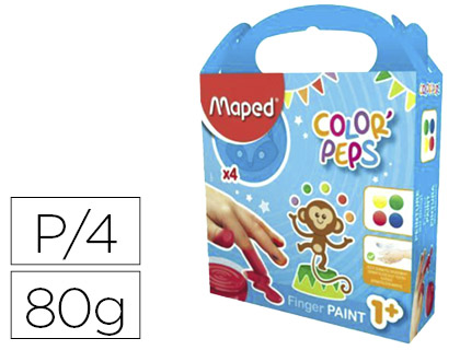 PINTURA A DEDOS MAPED COLOR PEPS CAIXA DE 4 BOTES CORES SORTIDAS 80 GR