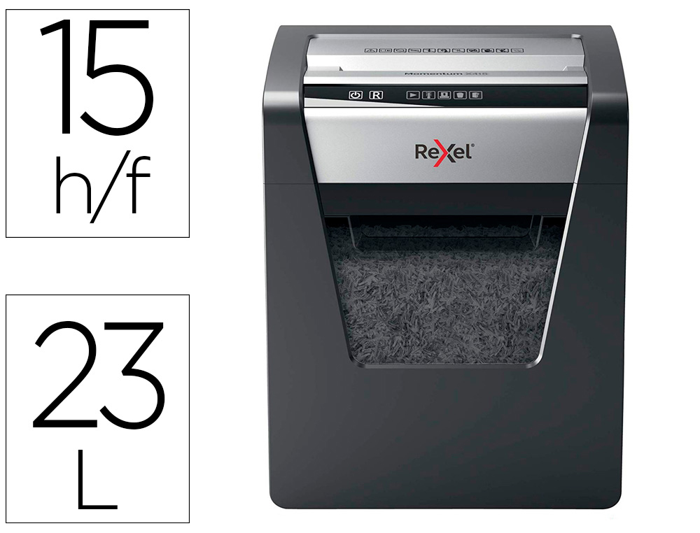 DESTRUIDORA DE DOCUMENTOS REXEL MOMENTUM X415 CAPACIDADE DE CORTE 15 FOLHAS DESTROI AGRAFES E CLIPS CESTO 23 L