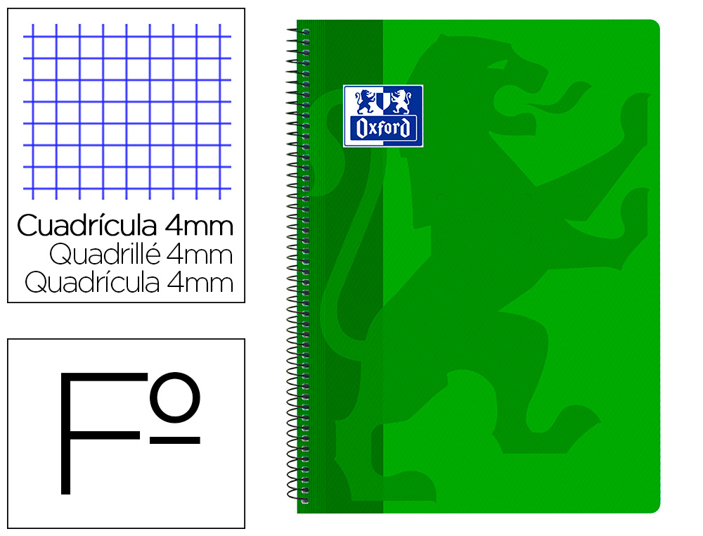 CADERNO ESPIRAL OXFORD SCHOOL CLASSIC CAPA POLIPROPILENO FOLIO 80 FOLHAS QUADRICULA 4 MM COM MARGEM VERDE