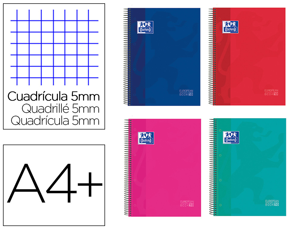 CADERNO ESPIRAL OXFORD EUROPEANBOOK 10 SCHOOL CLASSIC CAPA EXTRADURA DIN A4+ 150 FOLHAS QUADRICULA 5 MM COM MARGEM