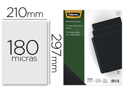CAPA DE ENCADERNACAO FELLOWES PVC DIN A4 OPACA PRETA 180 MICRONS PACK DE 100 UNIDADES