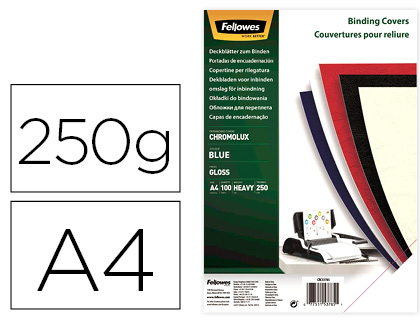 CAPA DE ENCADERNACAO FELLOWES CARTAO DIN A4 BRILHO AZUL CHROMOLUX 250 GR PACK DE 100 UNIDADES