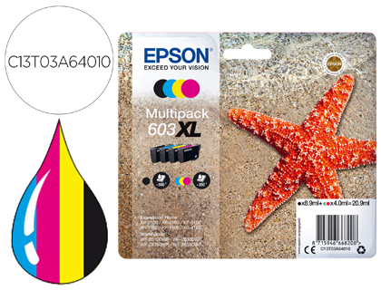 TINTEIRO EPSON 603XL XP-2100 / 2105 / 3100 / 4100 / WF-2810 / 2830 / 2835 / 2850 MULTIPACK 4 CORES PRETO