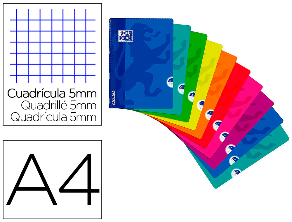 CADERNO AGRAFADO OXFORD OPENFLEX CAPA PLASTICO DIN A4 48 FOLHAS QUADRICULA 5 MM ASIGNATURA MATEMATICA CORES SORTIDAS