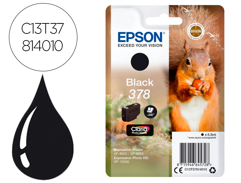 TINTEIRO EPSON 378 EXPRESSION HOME XP-8605 / 8606 / XP-15000 / XP-8500 / 8505 PRETO 240 PAG
