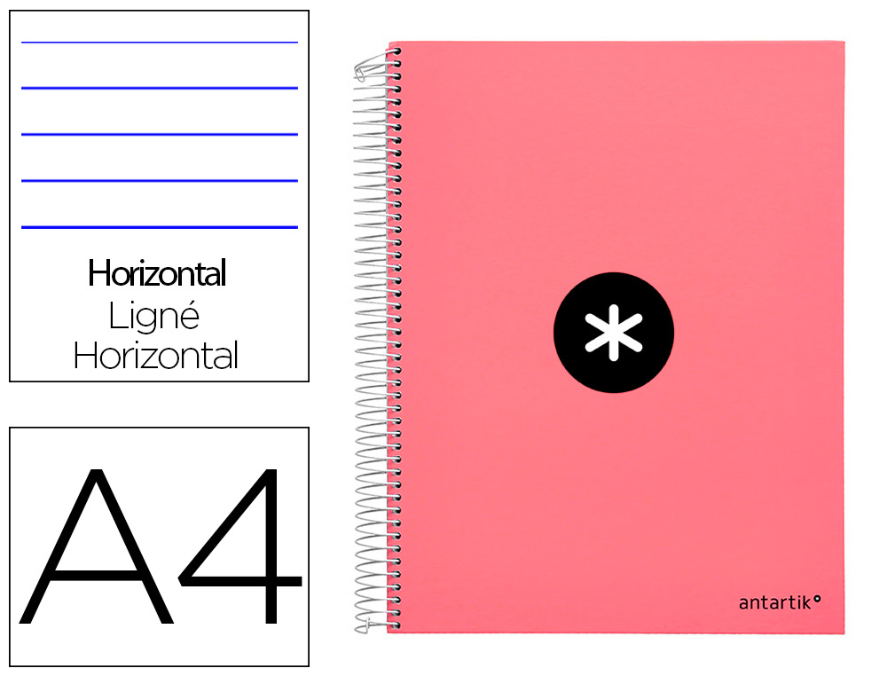 CADERNO ESPIRAL DIN A4 ANTARTIK CAPA FORRADA 120F 100 GR PAUTADO 5 BANDAS 4 FUROS COR CORAL