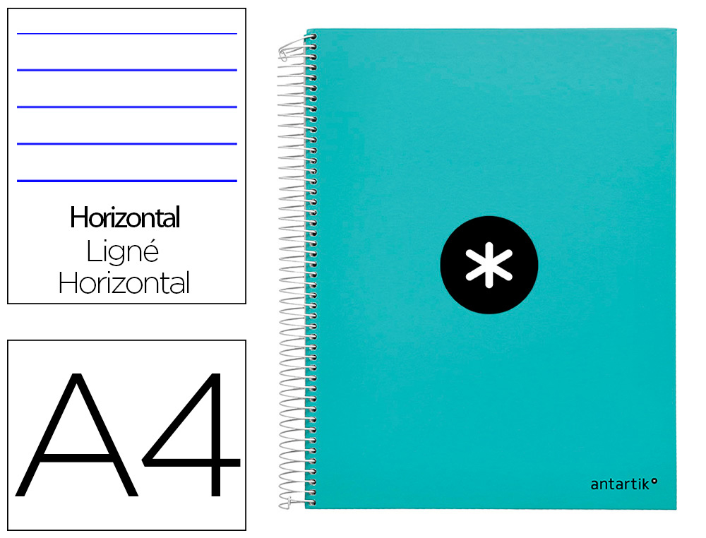CADERNO ESPIRAL DIN A4 ANTARTIK CAPA FORRADA 120F 100 GR PAUTADO 5 BANDAS 4 FUROS COR MENTA