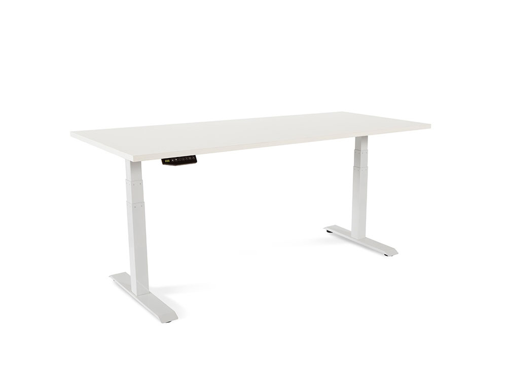 MESA ROCADA REGULAVEL EM ALTURA ELECTRICAMENTE ATE 129 CM ESTRUTURA DE ACO NO TAMPO 180 CM COR BRANCO