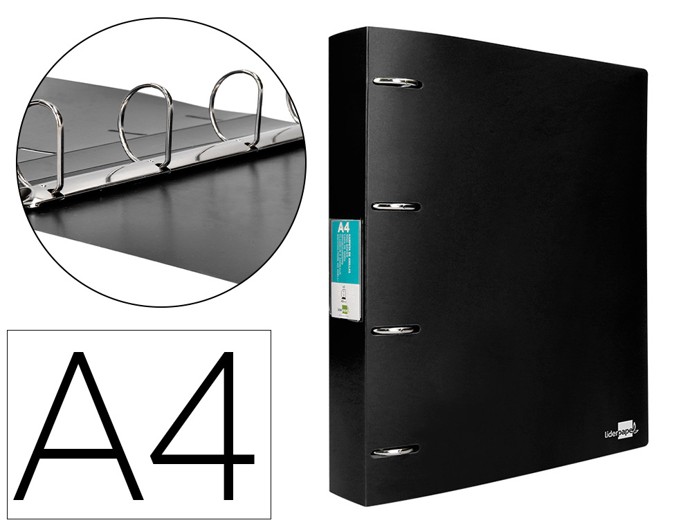 PASTA LIDERPAPEL POLIPROPILENO DIN A4 4 ANEIS MISTOS 40 MM PRETO OPACO