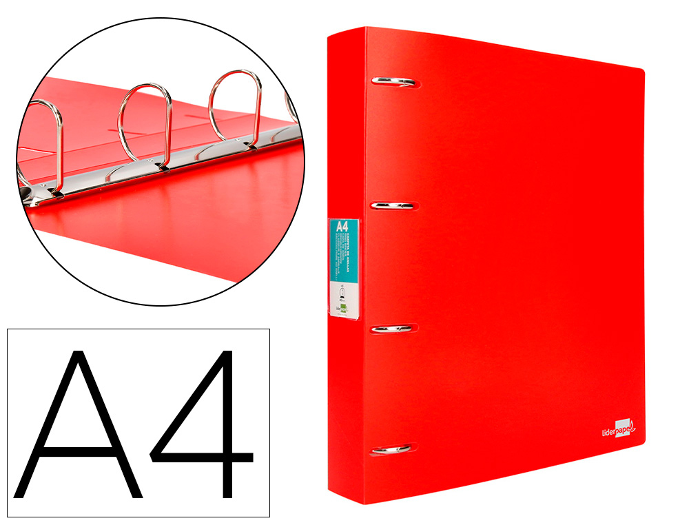 PASTA LIDERPAPEL POLIPROPILENO DIN A4 4 ANEIS MISTOS 40 MM VERMELHO TRANSLUCIDO