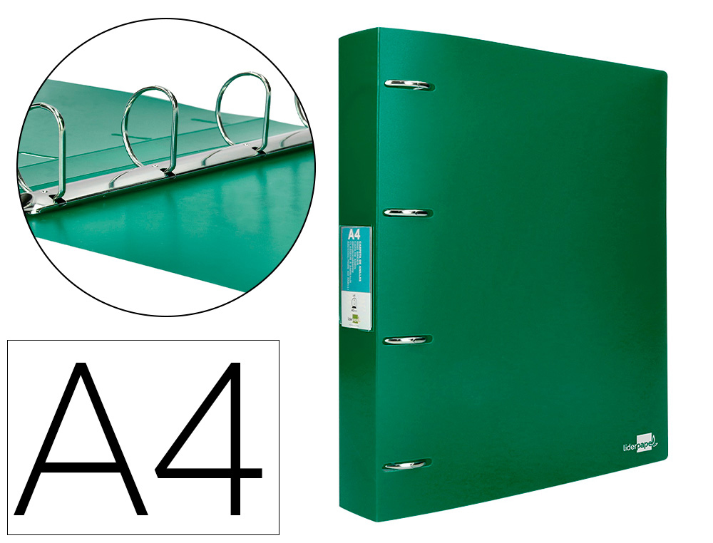 PASTA LIDERPAPEL POLIPROPILENO DIN A4 4 ANEIS MISTOS 40 MM VERDE TRANSLUCIDO