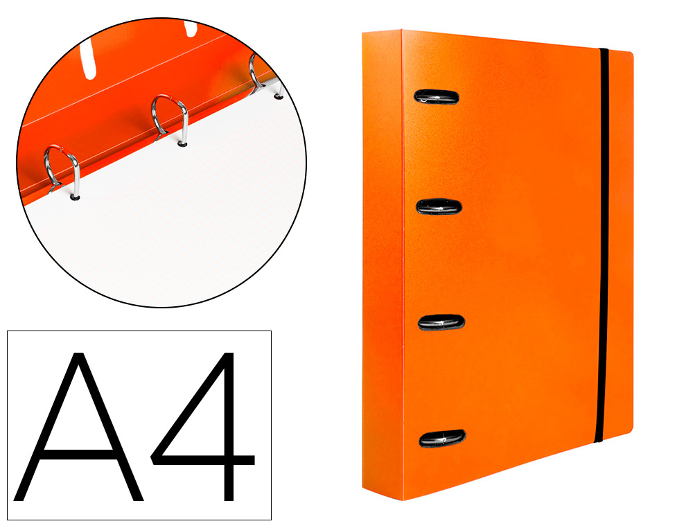 PASTA LIDERPAPEL COM RECARGA POLIPROPILENO DIN A4 4 ANEIS 40MM QUADRICULA 5MM LARANJA OPACO