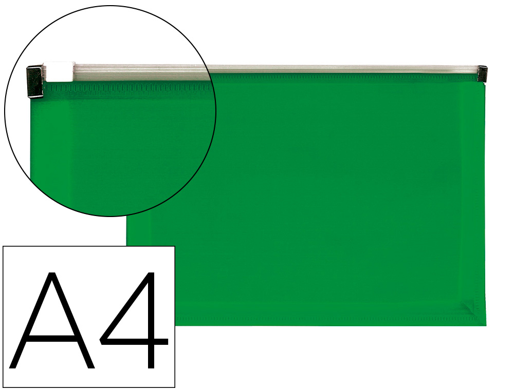 BOLSA PORTA DOCUMENTOS LIDERPAPEL A4 COM FECHO VERDE TRANSLUCIDO