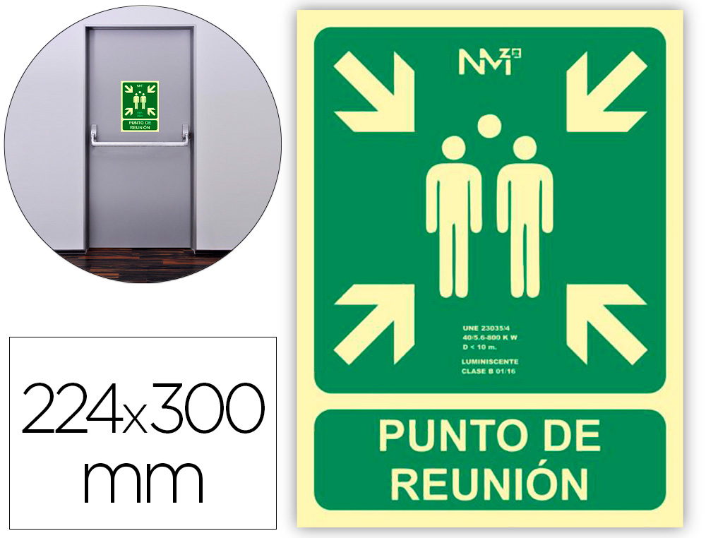 PICTOGRAMA ARCHIVO 2000 PONTO DE REUNIAO PVC VERDE LUMINISCENTE 224X300 MM PACK DE 2 UNIDADES