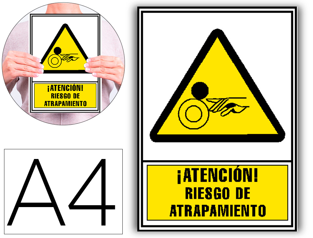 PICTOGRAMA ARCHIVO 2000 ATENCAO RISCO DE APRISIONAMENTO PVC AMARELO LUMINISCENTE 210X297 MM