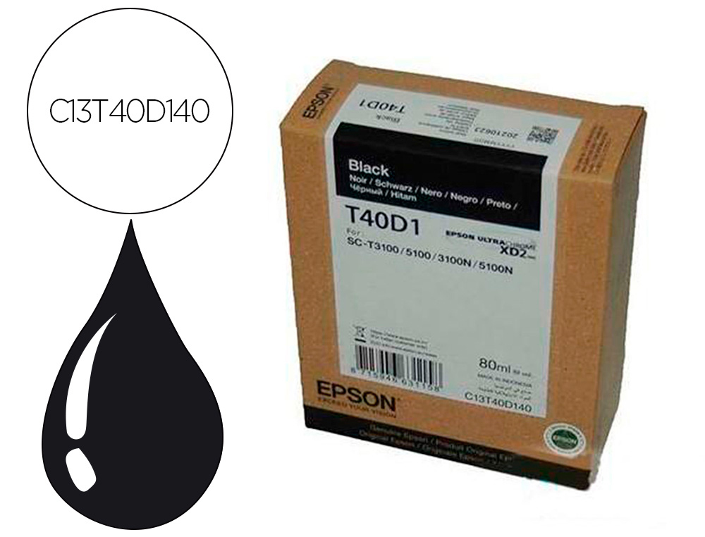 TINTEIRO EPSON ULTRACHROME XD2 PRETO T40D140 SC-T3100 / SC-T5100 80 ML