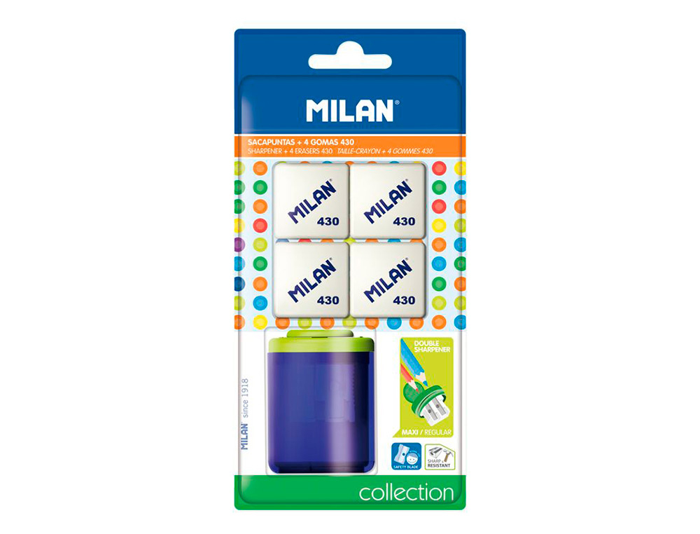 APARA LAPIS MILAN COLLECTION PLASTICO 2 USOS + 4 BORRACHAS 430