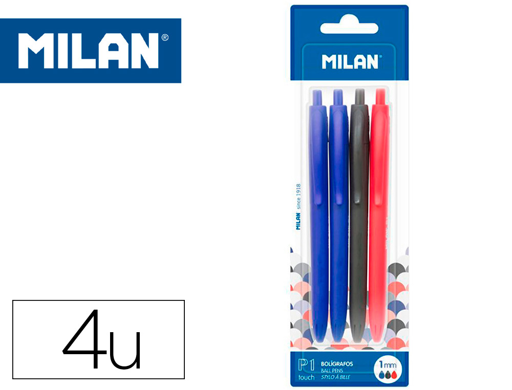 ESFEROGRAFICA MILAN P1 RETRATIL 1 MM TOUCH BLISTER DE 4 UNIDADES CORES SORTIDAS