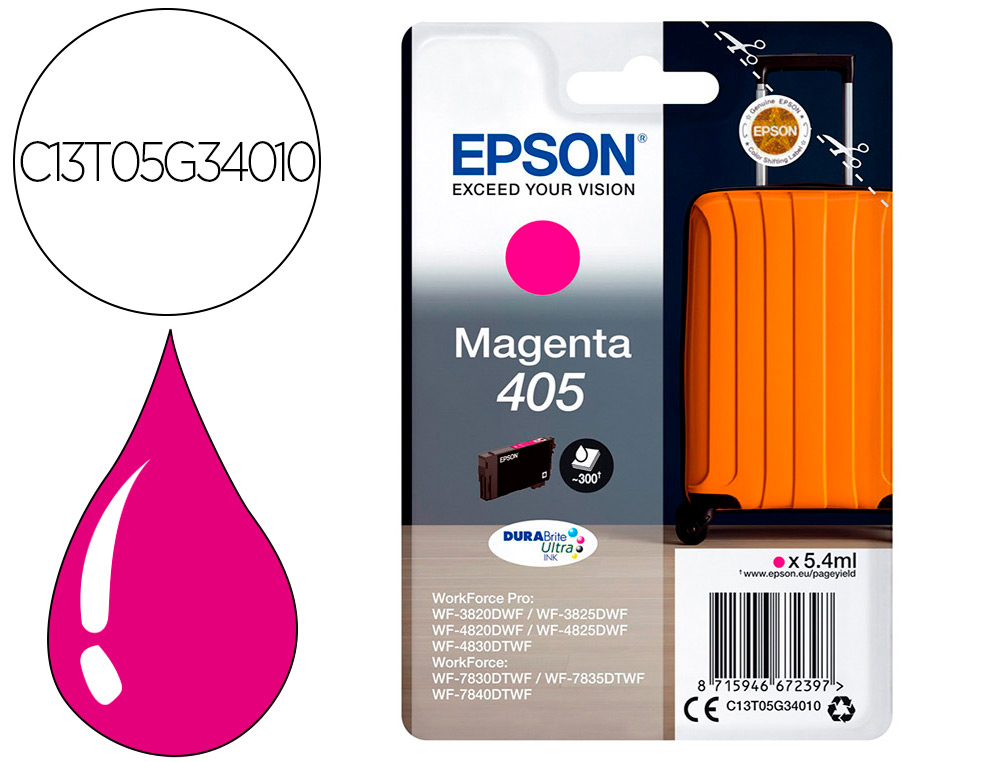 TINTEIRO EPSON 405 WF-3820DWF / WF-4820DWF / WF-7830DTWF / WF-7840DTWF MAGENTA