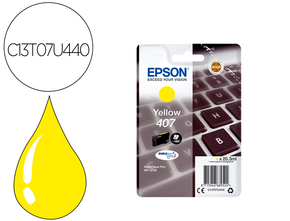 TINTEIRO EPSON 407L CLAVIER WF-4745 SERIES AMARELO 1900 PAGINAS