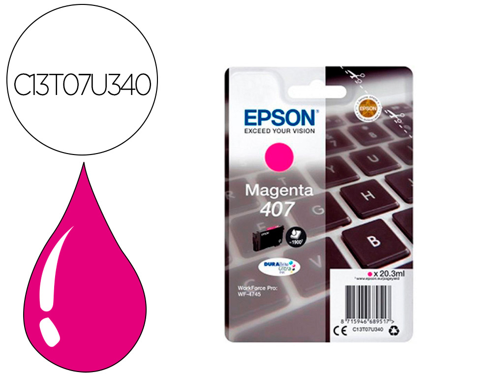 TINTEIRO EPSON 407L CLAVIER WF-4745 SERIES MAGENTA 1900 PAGINAS