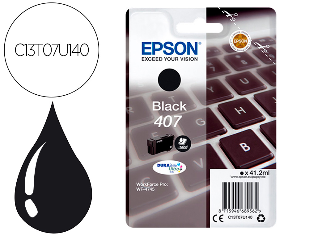 TINTEIRO EPSON 407L CLAVIER WF-4745 SERIES PRETO 2900 PAGINAS