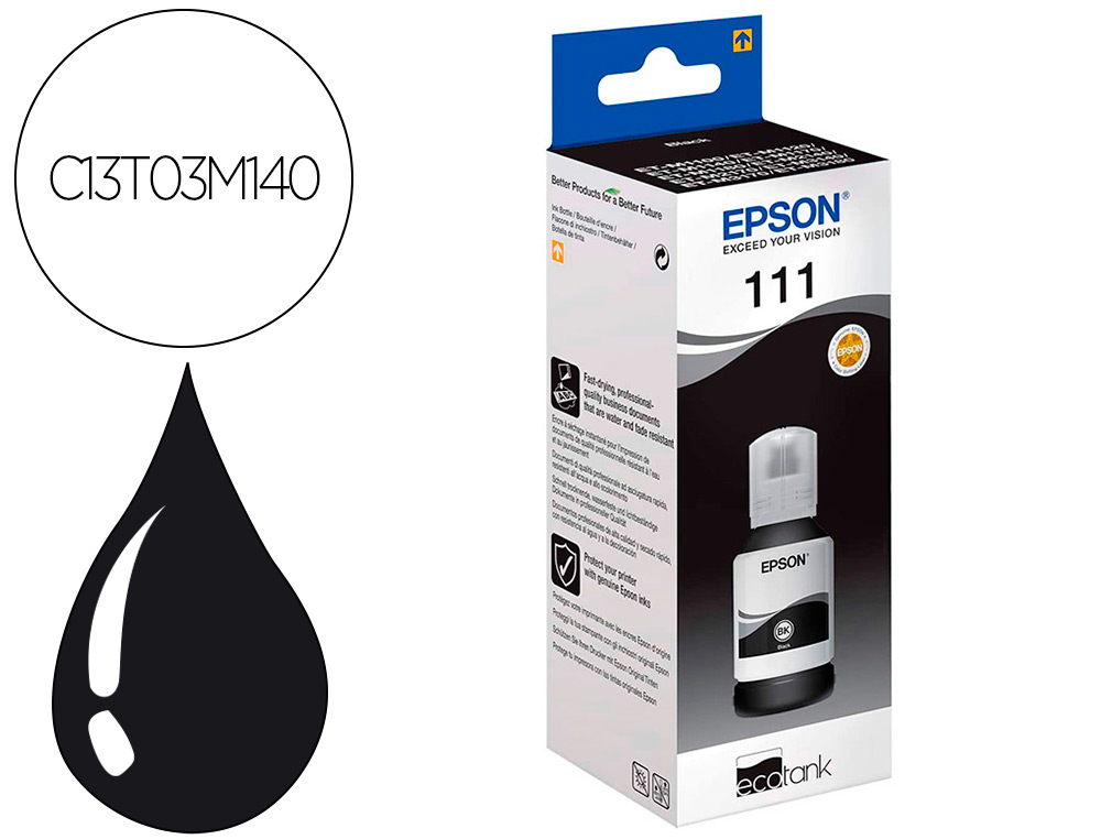 TINTEIRO EPSON ECOTANK C13T03M140 BK 5K 12 0ML ET-M1100 / M1140 / M1170 / M1180 / M2120M PRETO 6000