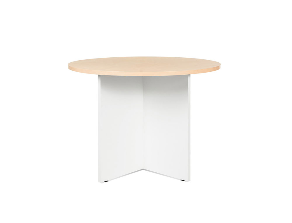 MESA DE REUNIOES ROCADA REDONDA 3005AW01 ESTRUTURA MADEIRA SOBRE LAMINAS COR BRANCO TABULEIRO FAIA 100CM DIAMETRO