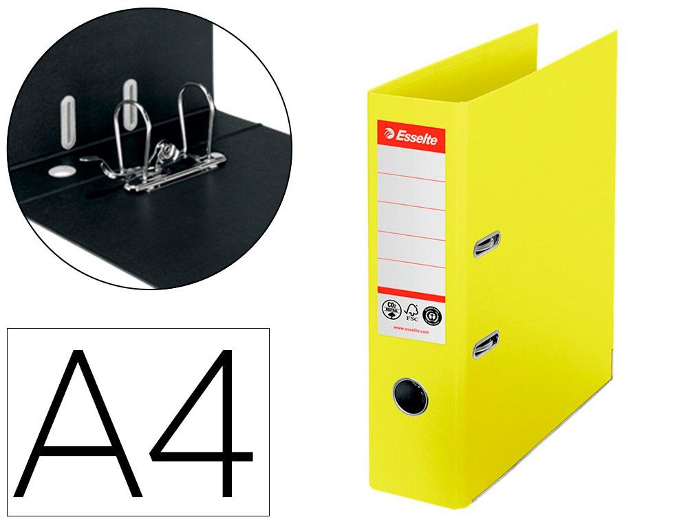 PASTA DE ARQUIVO DE ALAVANCA ESSELTE N1 CO2 NEUTRAL DIN A4 CARTAO FORRADO LOMBADA 75 MM AMARELO VIVO