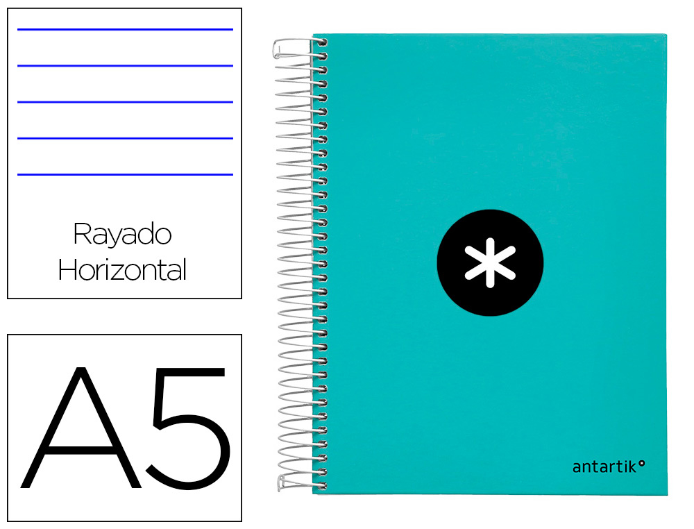 CADERNO ESPIRAL DIN A5 ANTARTIK CAPA FORRADA 120 F 100 GR PAUTADO 5 MM 5 BANDAS COR MENTA