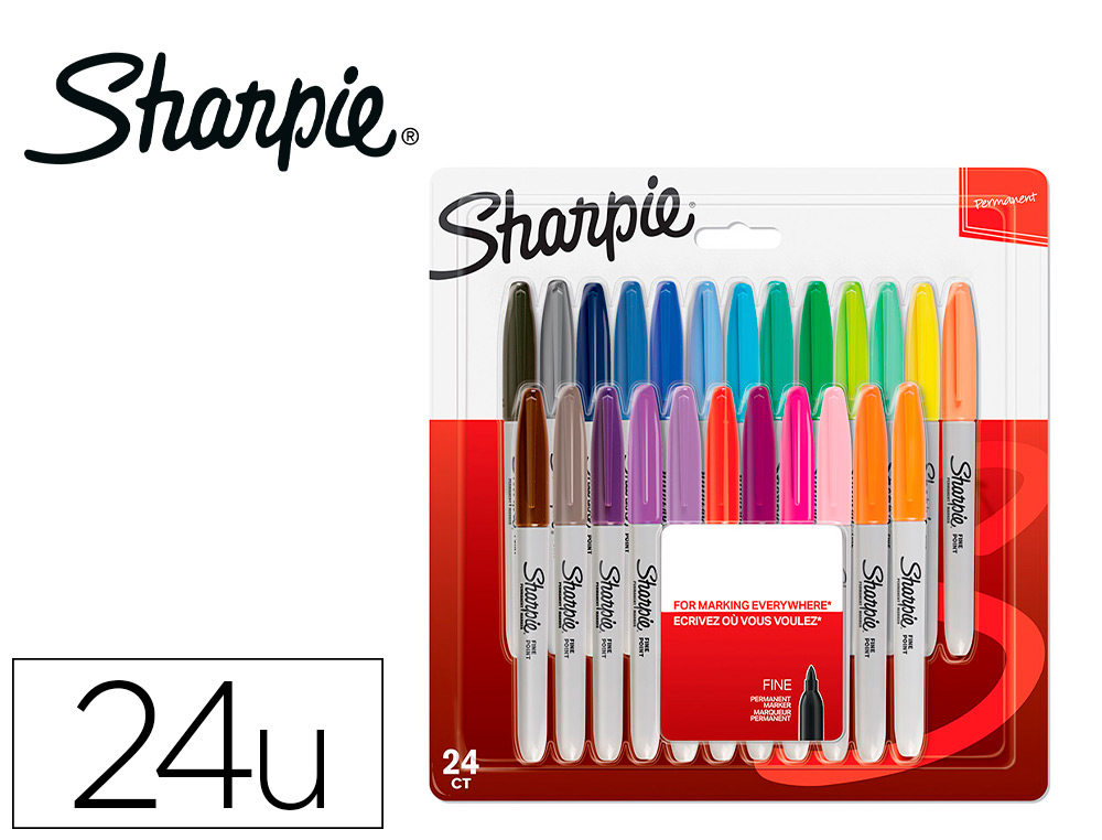 MARCADOR SHARPIE PERMANENTE FINO PONTA 1 MM BLISTER 24 UNIDADES CORES SORTIDAS