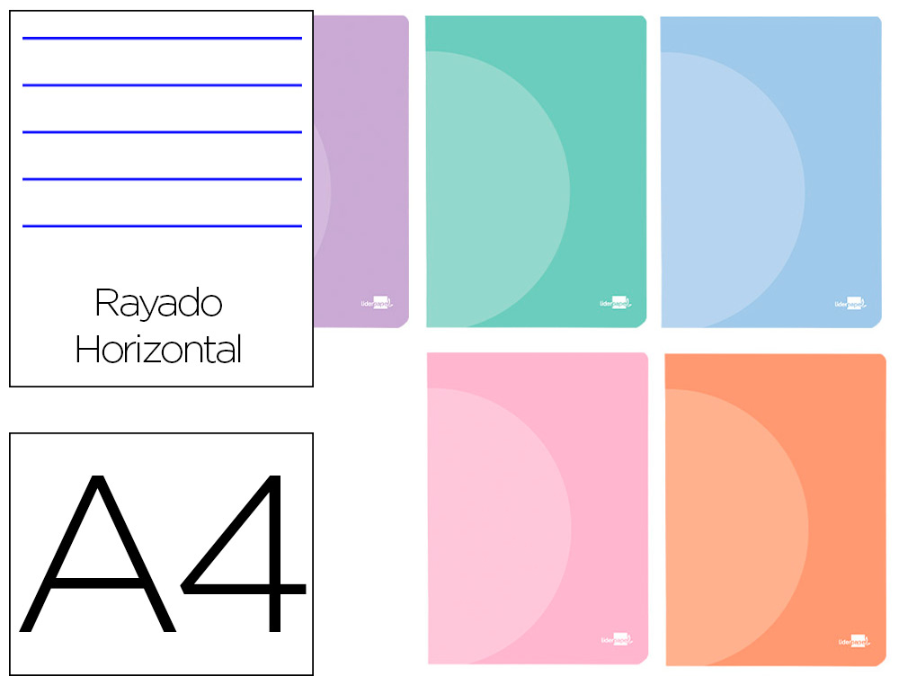 CADERNO AGRAFADO LIDERPAPEL 360 CAPA DE PLASTICO DIN A4 48 F 90 GR PAUTADO DUPLA MARGEM CORES PASTEL SORTIDAS
