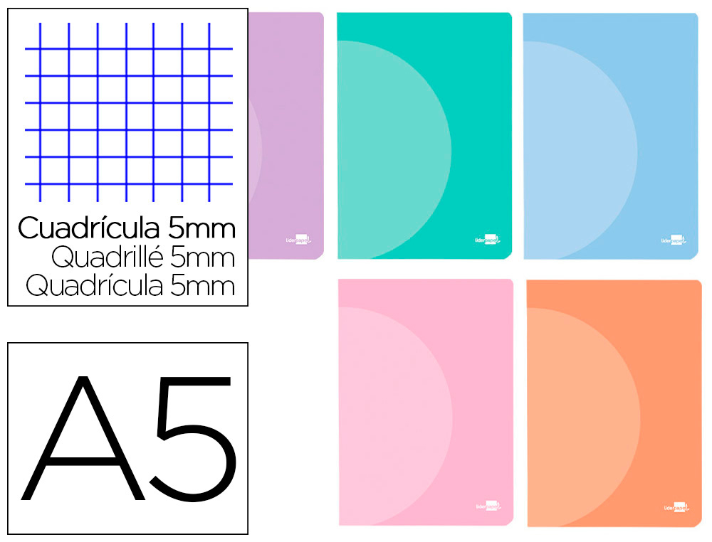 CADERNO AGRAFADO LIDERPAPEL 360 CAPA DE PLASTICO DIN A5 48 F 90 GR 5 MM DUPLA MARGEM CORES PASTEL SORTIDAS