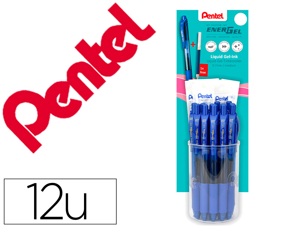 ROLLER PENTEL ENERGEL BL107 0,7MM AZUL EXPOSITOR DE 12 UNIDADES