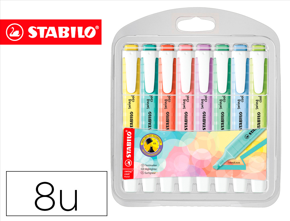 MARCADOR FLUORESCENTE STABILO SWING COOL PASTEL ESTOJO DE 8 UNIDADES CORES SORTIDAS