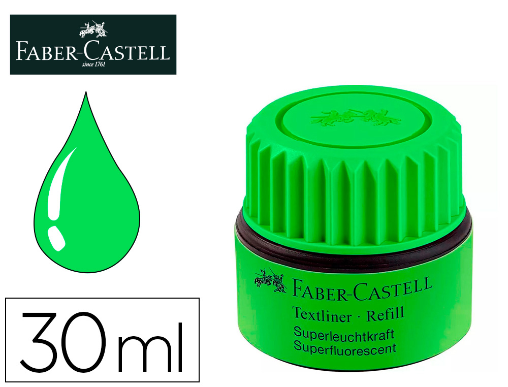 TINTA MARCADOR FABER CASTELL FLUORESCENTE 1549 COM SISTEMA CAPILAR COR VERDE FRASCO DE 30 ML