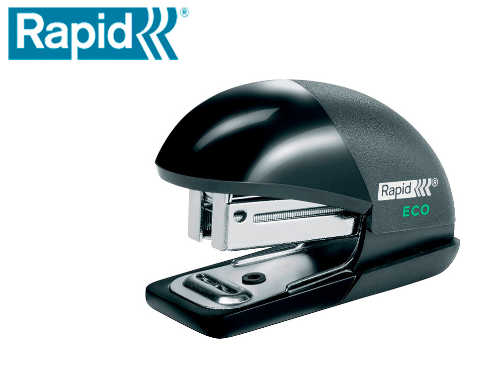AGRAFADOR RAPID MINI FASHION ECO PLASTICO 100% RECICLADO CAPACIDADE 10 FOLHAS USA AGRAFES 24/6 E 26/6 COR PRETO