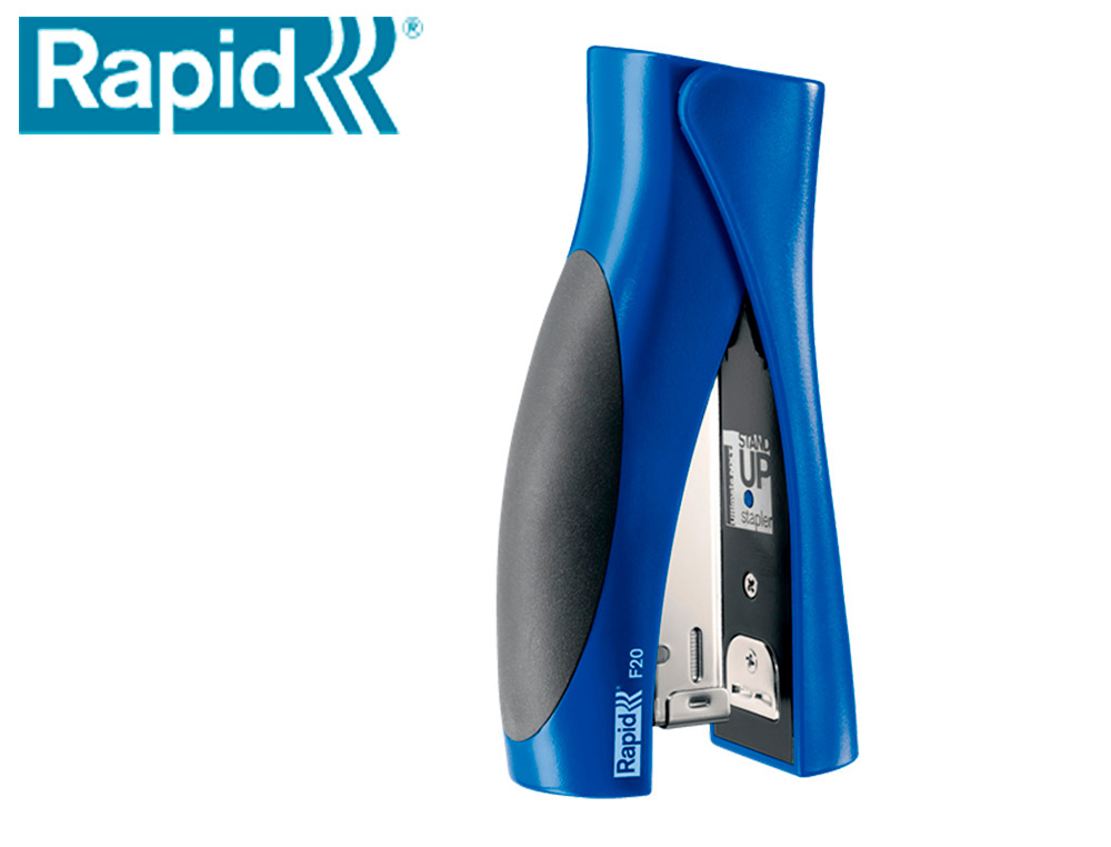 AGRAFADOR RAPID VERTICAL ULTIMATE F20 PLASTICO CAPACIDADE 20 FOLHAS USA AGRAFES 24/6 E 26/6 COR AZUL